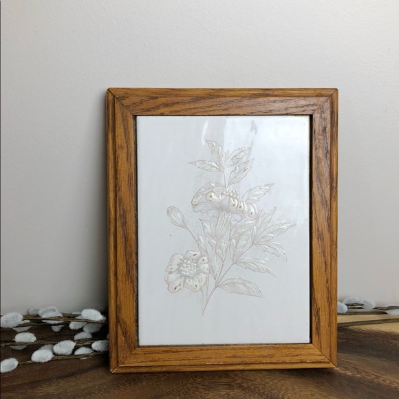 Wood Framed Tile Trivet Hand Painted Floral